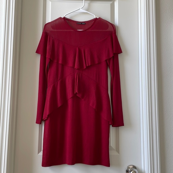 Zara dress with mesh and ruffle details in wine - Picture 1 of 3